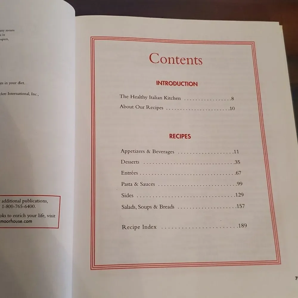 2006 Weight Watchers Quick Italian Favorites Cookbook - Hardcover